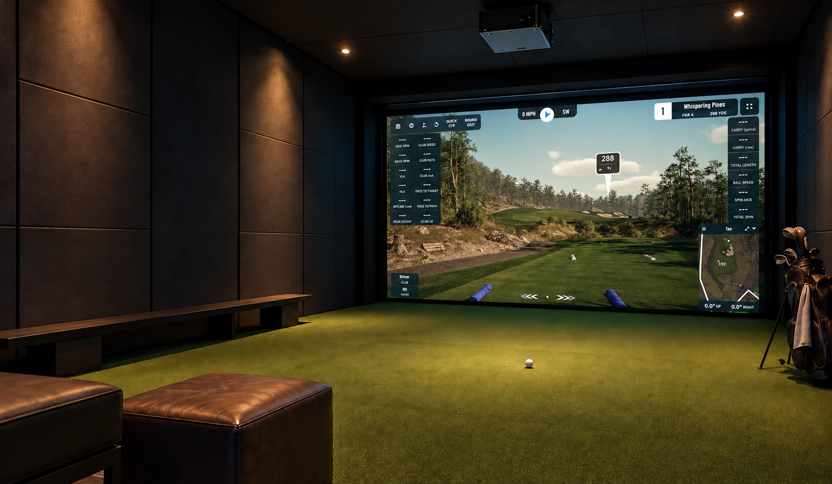 Golf simulator room used in the Alder House sample resident page