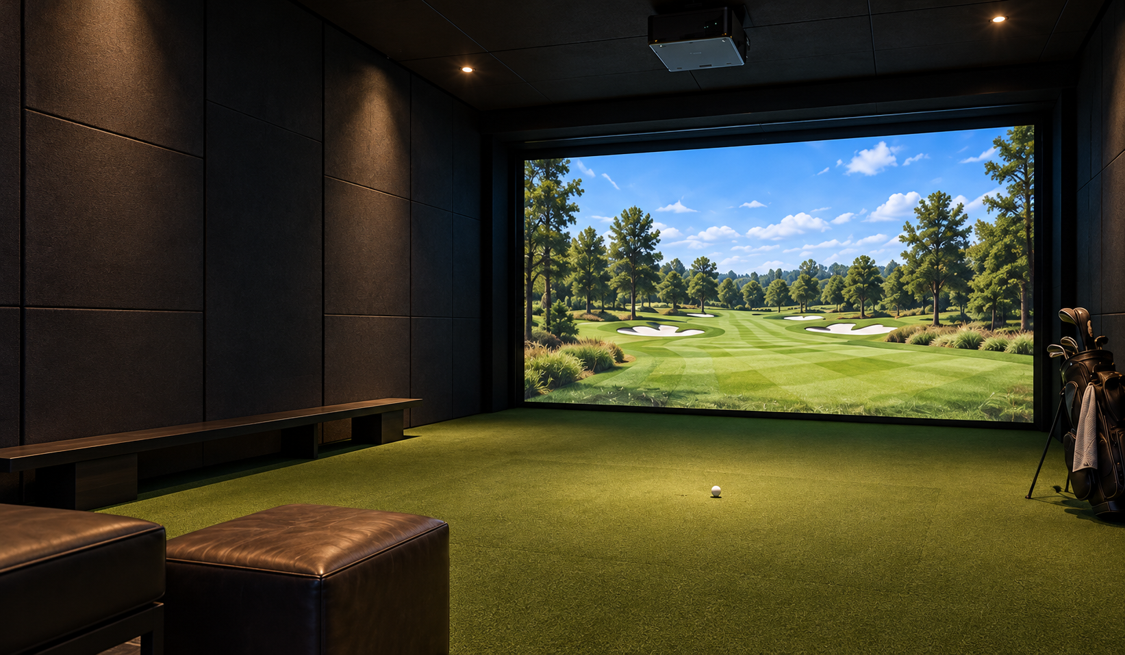 Golf simulator room used in the Alder House sample resident page